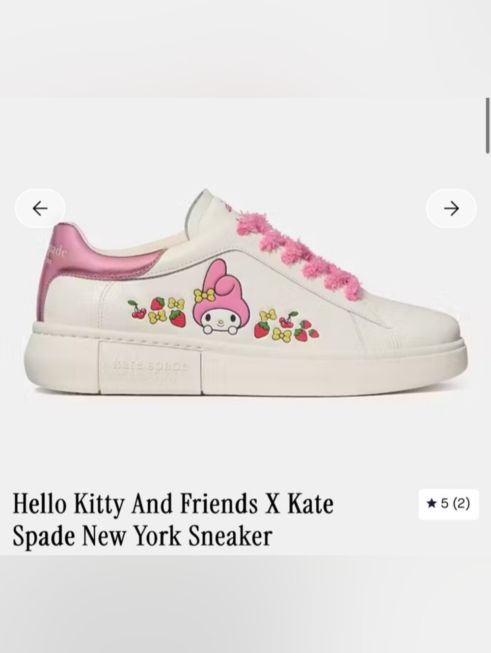 Sold Out Kate Spade White & Pink Hello Kitty Graphic Kids Sneaker
